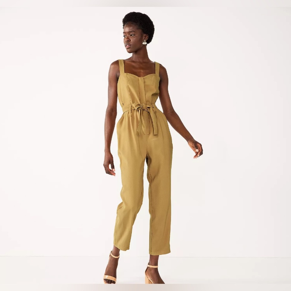 Nine West Sweetheart Tapered Jumpsuit Sergio Olive Size Medium